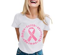 Tee Shirt Femme Grande Taille Octobre Rose Cancer du Sein De Sensibilisation Ruban Accompagné d'un Design De Texte Inspirant -Pas Cher Tshirt Sport Femme Top Grande Taille 2025
