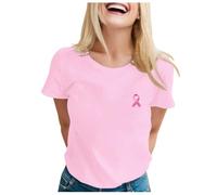 Tee Shirt Femme Grande Taille Sexy Cancer du Sein Octobre Décontracté Rose avec Ruban Sensibilisation Imprimé Haut Mode Élégant