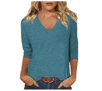 Tee Shirt Femme Grande Taille, T Shirt Oversize Femme,à Manches Sept avec Col en V Coupe Décontractée et Confortable pour Un Style Estival Tendance Tshirt T-Shirt Tops Shirts