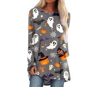 Tee Shirt Femme Halloween claboussures de Sang Manches Courtes Col en V Adolescent Fille Chemisier Drôle Blouse Horreur Imprimé Sanglant pour Collection Vintage