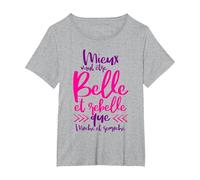 Tee Shirt Femme Humour Idee Cadeau Femme Belle et Rebelle T-Shirt, Femme Grandes Tailles, Gris Chiné, 4X
