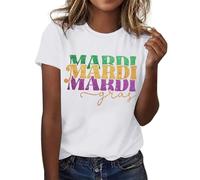 Tee Shirt Femme Imprimé Carnaval Manches Courtes Col Rond Décontracté pour Un Style Festif(White, L)