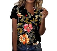Tee Shirt Femme Imprimé Fleuri Chemise Boutonnée à Col en V D'été à Manches Courtes T-Shirts Grande Taille avec Boutons Décontractées Tops Lâche Respirant Chemisier Baggy Hauts Doux et Confortable