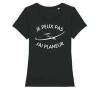 Tee Shirt Femme - Je peux pas j'ai planeur - Coton 100% bio - LA FRENCH TOUCH - Noir S