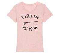 Tee Shirt Femme - LA FRENCH TOUCH - Je peux pas j'ai pêche - Rose - Coton 100% bio XS