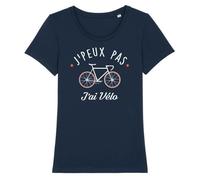 Tee Shirt Femme LA FRENCH TOUCH - J'peux pas j'ai vélo - Coton 100% bio - Confectionné en France - Marine/Blanc XS