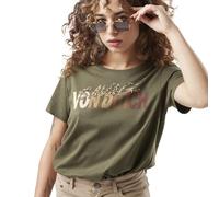 Tee Shirt Femme Leopard, T-Shirt Femme 100% Coton, Regular Fit, Col Rond & Manches Courtes, Vert, Marron, Taille S