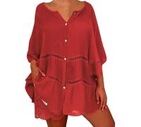 Tee Shirt Femme Long Chemise à Encolure en V évidée en Coton et Lin Grande Taille pour Femmes