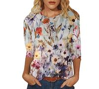 Tee Shirt Femme Long Top Femme Manches 3/4 été Slim Fit Top col Rond Slim Fit Demi Manches t-Shirt Chemise Printemps Chemise décontracté Coton t-Shirt (Red, M)