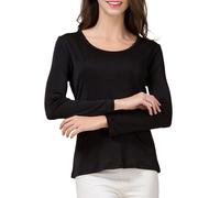 Tee Shirt Femme Manche 3/4, Chemisier Femme Casual Cotton avec Boutons Col V Tunique Longue Ample Habiller Basique Blouse Manches Longues Blouses Tee Shirt Personnalisable Femme (Black, XXL)