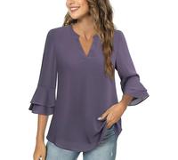 Tee Shirt Femme Manche 3/4 Col V Mousseline Chemisiers et Blouses Femme Chic Et Elegant Hauts Grande Taille Couleur Unie T-Shirts DéContracté Plage Ample Tops à La Mode Loisirs Quotidiennes