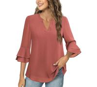 Tee Shirt Femme Manche 3/4 Col V Mousseline Chemisiers et Blouses Femme Chic Et Elegant Hauts Grande Taille Couleur Unie T-Shirts DéContracté Plage Ample Tops à La Mode Loisirs Quotidiennes