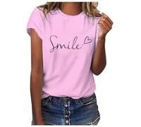 Tee Shirt Femme Manche Courte Col Rond Coton été T-Shirts Haut Femme Ete Fluide Ample Chic Grande Taille Imprimé Confortable Sport Casual Plage Tunique Chemisier (Rose-1, XL)