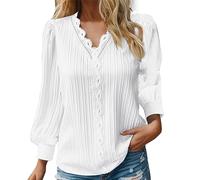 Tee Shirt Femme Manche Longue Col V Hiver Chemisier Femme Chic Et élégant Fluide Fleuri Top Haut Grande Taille la Mode Léger Pas Cher Croisé Sport Casual (White, XXL)