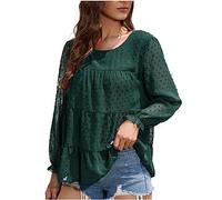 Tee Shirt Femme Manche Longue Mode Haut Chic et Elegant Chemisiers et Blouses Haut Décontracté Tops Tunique Blouse Couleur Unie Vetement T-Shirt Manches Longues Vêtements Outlet France Vert S