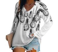 Tee Shirt Femme Manches Longues Haut Col en V Casual Grue Survolant Les Vagues Top Basique Léger Style Artistique Japonais Top Automne Hiver T-Shirt Blouse S-5Xl