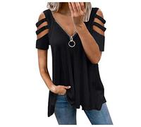 Tee Shirt Femme Mode T-Shirt Sexy Élégant Casual Loose Manches Courtes Tunique Blouse Top Tee Shirt Femme Chemisier Hauts Sexy Col en V Shirt Chemise Manche Courte