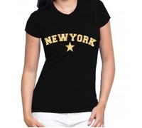 Tee shirt femme - New York - Noir - 100% Coton - Manches courtes - Coupe ajustée M