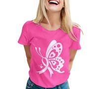 Tee Shirt Femme Octobre Rose, 2025 Cancer du Sein d'Octobre T-Shirt à Manches Courtes Blouse Ruban Imprimé Femme Haut Élégant Top, Ruban Rose de Sensibilisation, Grande Taille Chic Femmes Tshirt