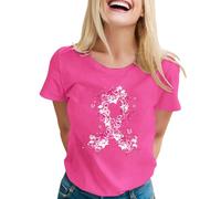 Tee Shirt Femme Octobre Rose, 2025 Cancer du Sein d'Octobre T-Shirt à Manches Courtes pour Femme Haut Élégant Top, Ruban Rose de Sensibilisation, Grande Taille Chic et Élégant Femmes Tshirt