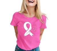 Tee Shirt Femme Octobre Rose, 2025 Cancer du Sein d'Octobre T-Shirt à Manches Courtes pour Femme Haut Élégant Top, Ruban Rose de Sensibilisation, Grande Taille Chic et Élégant Femmes Tshirt