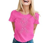 Tee Shirt Femme Octobre Rose, 2025 Cancer du Sein d'Octobre T-Shirt à Manches Courtes pour Femme Haut Élégant Top, Ruban Rose de Sensibilisation, Grande Taille Chic et Élégant Femmes Tshirt