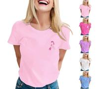 Tee Shirt Femme Octobre Rose avec Ruban Arc-en-Ciel Chic Élégant Haut Sensibilisation Cancer du Sein Grande Taille Mode Casual Soutien Événement Caritatif