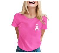 Tee Shirt Femme Octobre Rose avec Ruban Arc-en-Ciel Chic Élégant Haut Sensibilisation Cancer du Sein Grande Taille Mode Casual Soutien Événement Caritatif