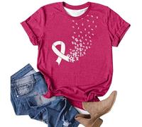 Tee Shirt Femme Octobre Rose - Ruban Rose de Sensibilisation au Cancer du Sein d'Octobre Tee Shirt Femme Coton Manches Courtes T-Shirts Confortable Souple Tshirt,Rouge,XL
