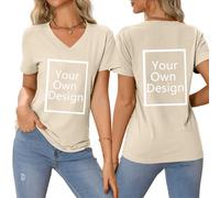 Tee Shirt Femme Personnalisable - T-Shirts à Manches Courtes en Col V Tops d'Été Tunique Décontractée Hauts Tuniques Grande Taille - Créez Cadeau personnalisé Femme vec Photo Text