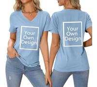 Tee Shirt Femme Personnalisable - T-Shirts à Manches Courtes en Col V Tunique Décontractée Hauts Tuniques Basiques Tops Grande Taille - Créez Votre Tee Shirt Unique avec Photo Text