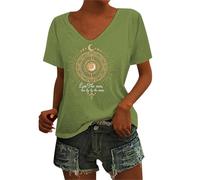 Tee Shirt Femme Sport, 2023 Nouveau Mode Tee Shirt Manche Courte Col V Femme T Shirt Personnalisé Pas Cher Ample Chemise Oversize Blouse Tunique T-Shirt Long Femme (Green, L)