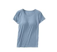Tee Shirt Femme Sport Manches Courtes avec Soutien-Gorge Intégré Hauts Rembourrés Solides Extensibles Top D’entraînement Port Quotidien T-Shirt Printemps Eté Yoga Fitness Sport Coupe Ample