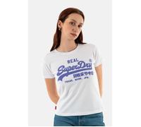 Tee shirt femme - SUPERDRY - Neon VL Graphic Fitted - Blanc - 100% coton - Manches courtes - Col arrondi S
