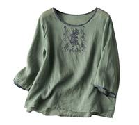 Tee Shirt Femme - T-Shirt d'été Ethnique pour Femmes en Lin brodé à Manches Trois Style décontracté et Tendance pour Une Mode