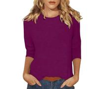 Tee Shirt Femme,T-Shirt Manches 3/4 Col Rond en Coton Décontracté Couleur Unie Léger Loisirs Basic Top
