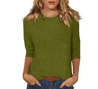 Tee Shirt Femme,T-Shirt Manches 3/4 Col Rond en Coton Décontracté Couleur Unie Léger Loisirs Basic Top