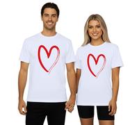 Tee Shirt Femme - T-Shirt Unisexe Assorti pour Couple avec imprimé cœur col Rond décontracté pour Femmes et Hommes vêtement de Mode Confortable et Tendance