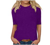 Tee Shirt Femme Tendance Manches Demi-Manches Blouse Couleur Unie Oversize Chemisier Col Rond Grande Taille T-Shirts Coupe Ample Tops Ample Mode Manches 3/4 Haut Doux et Confortables