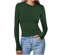 Tee Shirt Femme Tshirt Manche Longue Basique Haut Décontracté Vetement Couleur Unie Tunique Blouse Pull Slim T-Shirt Manches Longues Élasticité Tee Tops Vêtements Outlet France Vert M