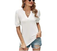 Tee Shirt Femmes uni de col v Manches Courtes T-shirt Fit Grande VêTements WX175 Blanc XS