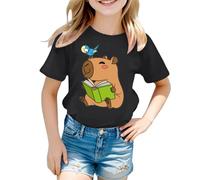Tee Shirt Fille Couleur Vive à Manches Courtes Tops Chemises Col Rond Couleur Solides Cartoon Capybara Imprimé Tee Shirt Enfant Garcon Été Tout-Petits Mode Loisirs Thin Hauts 5-13 Ans