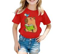 Tee Shirt Fille Couleur Vive à Manches Courtes Tops Chemises Col Rond Couleur Solides Cartoon Capybara Imprimé Tee Shirt Enfant Garcon Été Tout-Petits Mode Loisirs Thin Hauts 5-13 Ans