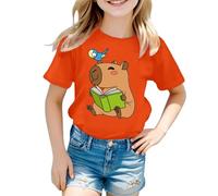 Tee Shirt Fille Couleur Vive à Manches Courtes Tops Chemises Col Rond Couleur Solides Cartoon Capybara Imprimé Tee Shirt Enfant Garcon Été Tout-Petits Mode Loisirs Thin Hauts 5-13 Ans
