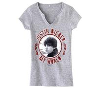 Justin Bierber - Tee-Shirt Fille Justin Bieber Gris - My World - Taille 10 - 12 ans