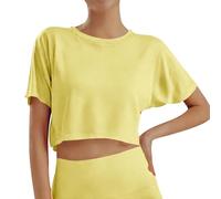 Tee Shirt Fille Manche Courte Col Rond a la Mode Crop Top Ado Fille été Fluide Ample Legere Mignon Confortable Casual Jogging Vacances Haut Blouse 10-16 Ans (Yellow, 12-13 Ans)