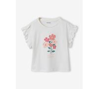 Tee-shirt fille motif romantique manches courtes à volant écru 12A