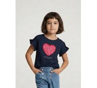 Tee-shirt fille motif romantique manches courtes à volant marine 14A