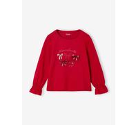 Tee-shirt fille noël noeud et détails glitter manches longues rouge 14A