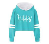 Tee Shirt Fille Rose Enfants Casual Lâche Actif Manches Longues Sweats À Capuche Court Pull Lettre Imprimé Rayé Adolescent Crop Tops Filles Cardigan Noir pour Doux(Bleu Ciel,3-4 Years)